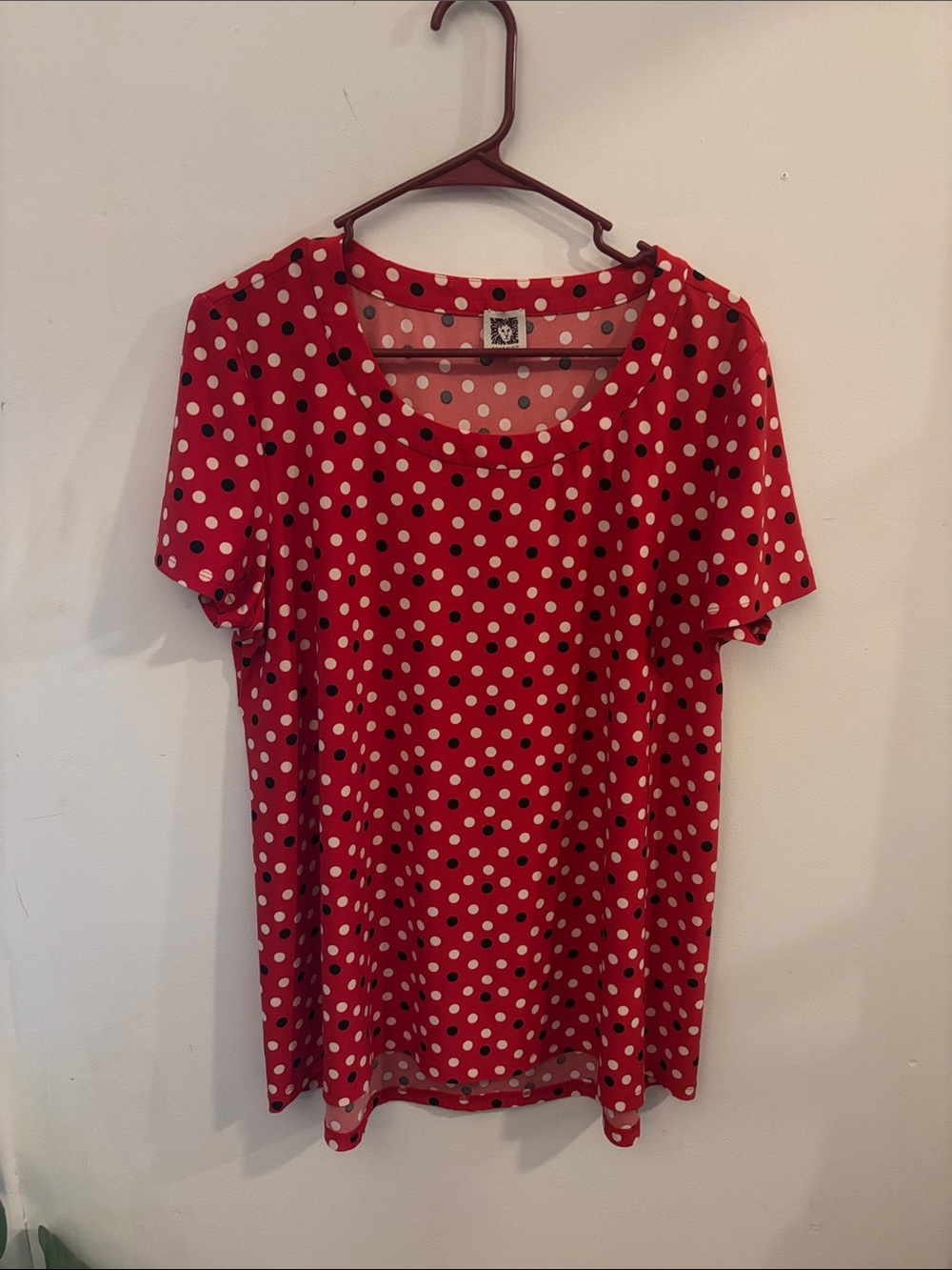 Anne Klein Red Polka Dot Short Sleeve Top — Fits Like Large (L)